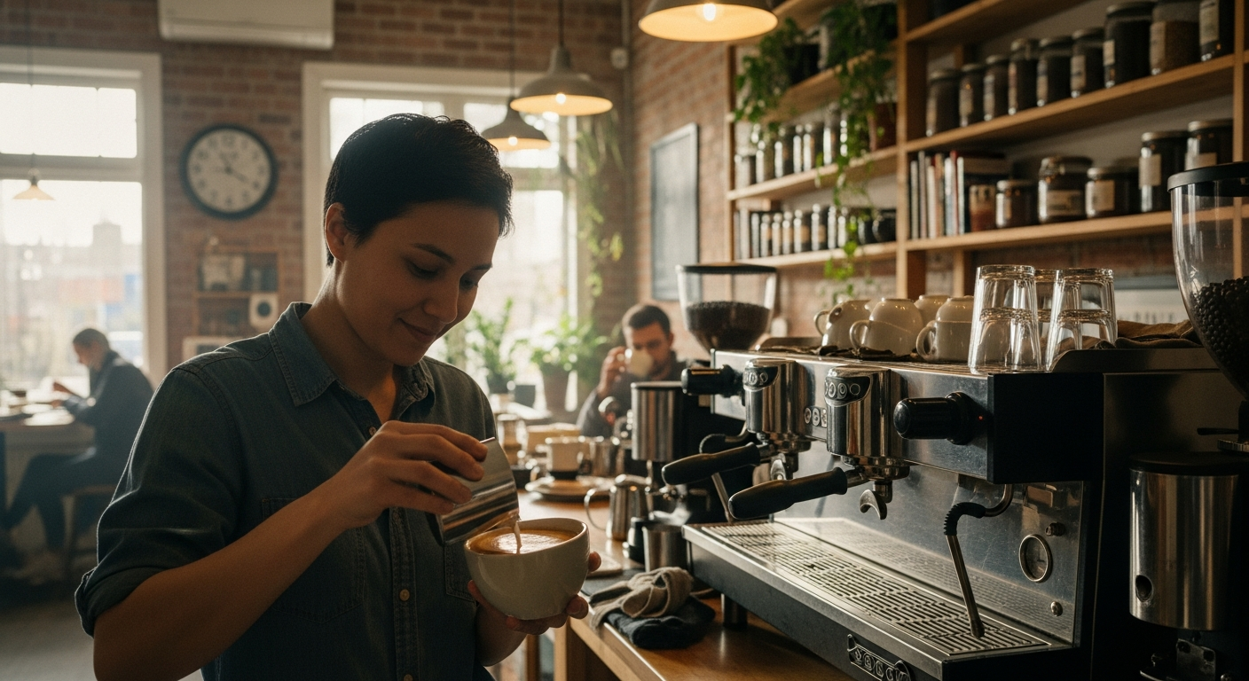 A barista in a coffee shop